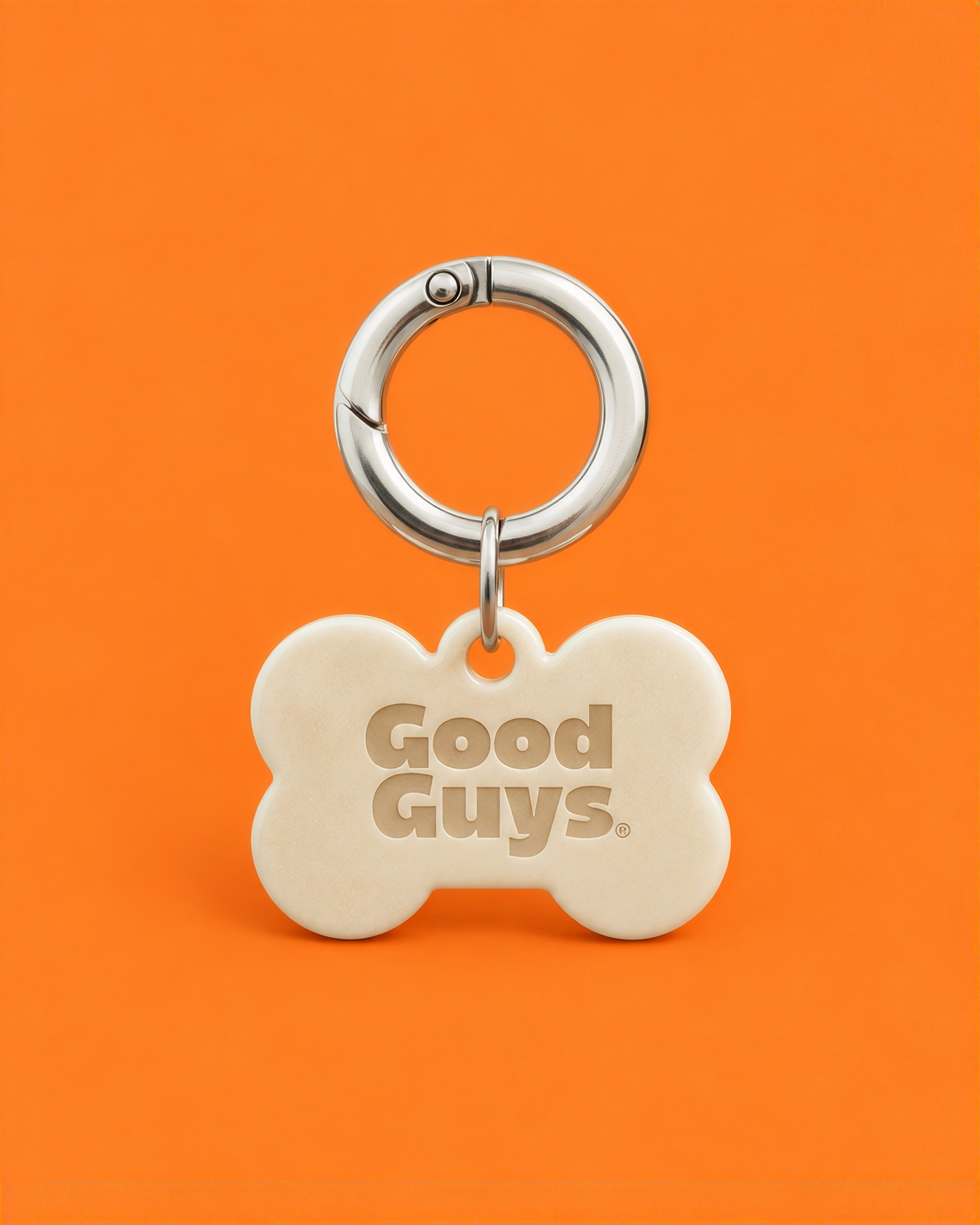 Placa en forma de hueso con el logotipo Good Guys