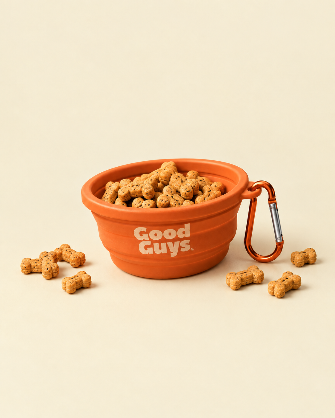 Plato naranja Good Guys lleno de premios